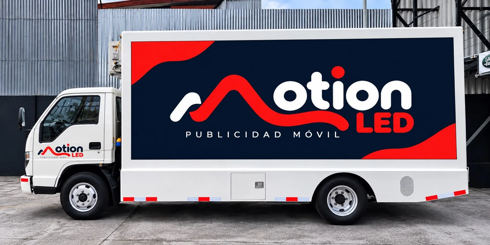 Camión LED blanco de Motion LED de perfil con campaña en pantalla